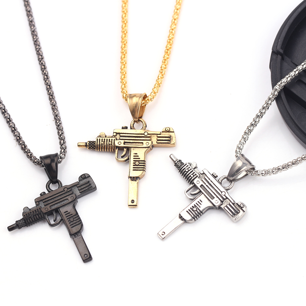 Men'S Fashion Model - Pendentif Collier Pistolet Mitrailleuse Uzi Punk