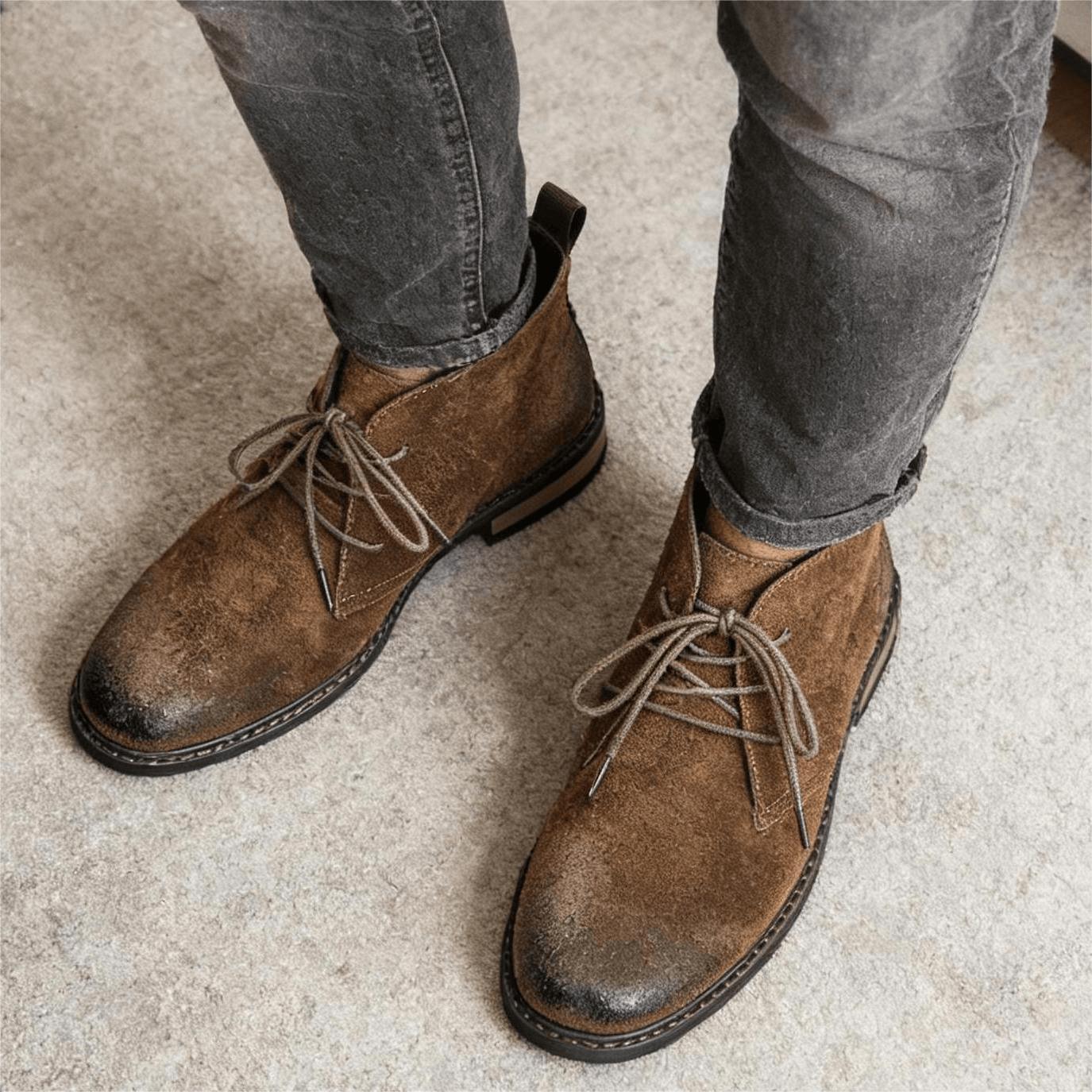 Men'S Fashion Model - Bottines en cuir rétro confortables, style