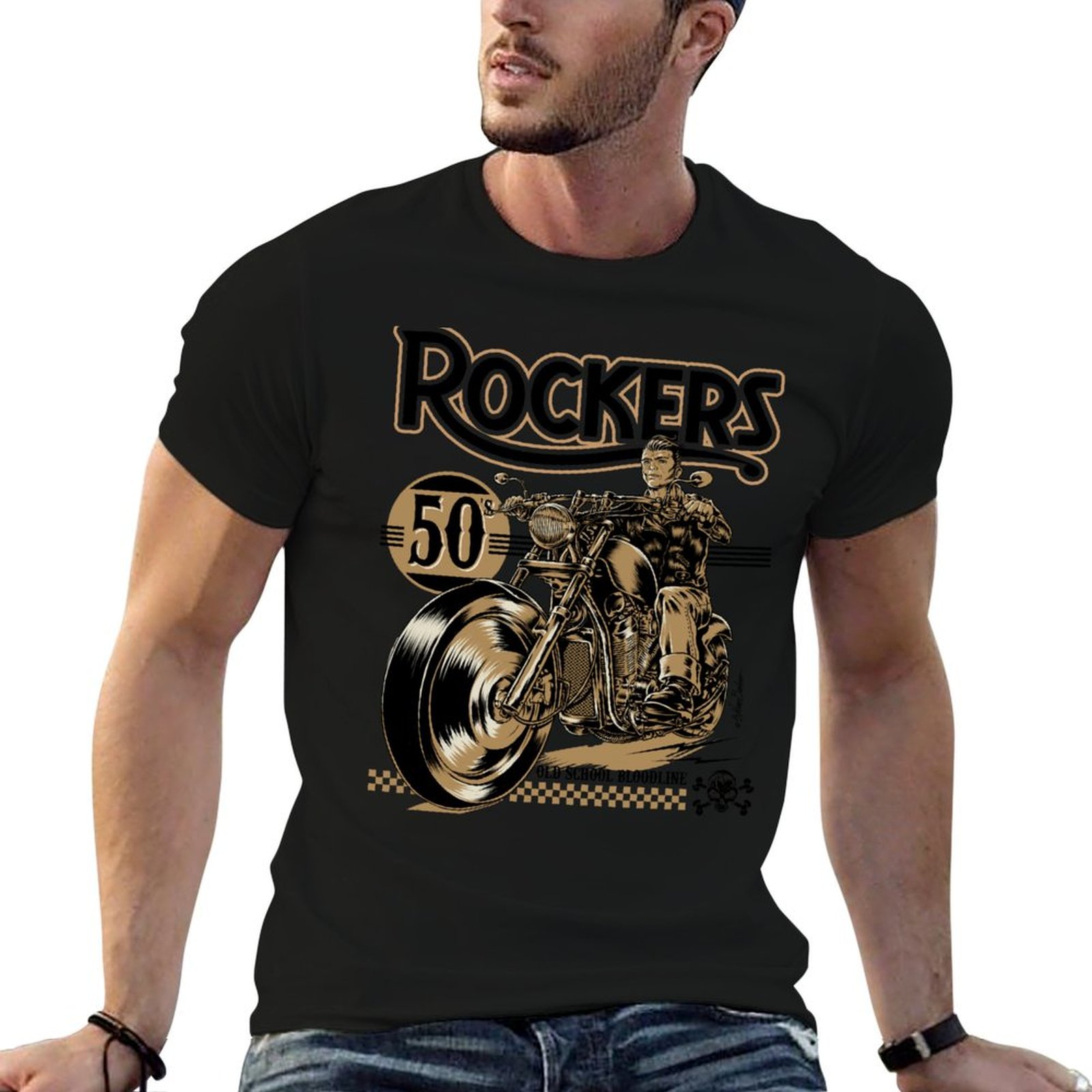 Mens Fashion In The 50S - T-shirt Rockers 50s, simple et décontracté,