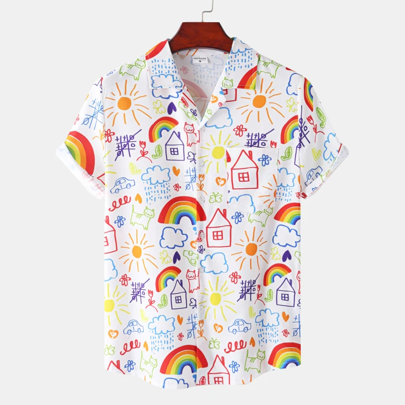 Men'S Fashion Lk - Été arc-en-ciel hommes Vocation revers Camisa