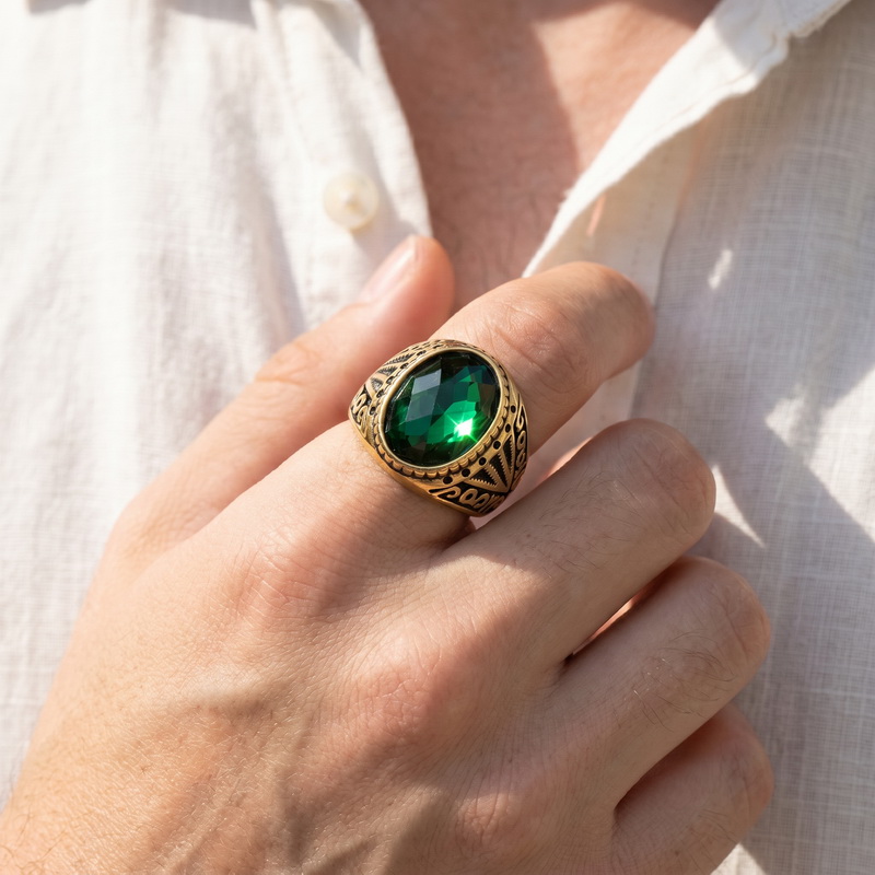 Men'S Fashion Lk - Bague rétro verte de haute qualité